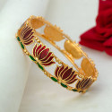 Matte Gold Plated Lotus Enamel Bangle
