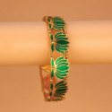 Matte Gold Plated Lotus Enamel Bangle
