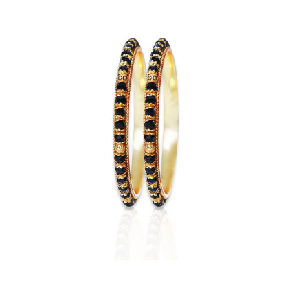 Stylish Black Crystal And Golden Bead Bangles