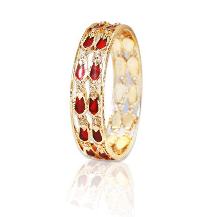 Traditional Broad Two Line Red Nagapadam Bangle