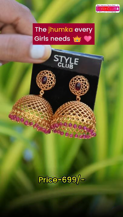 Premium-Matte-Dome-Crystal-Drop-Jhumka-Earrings