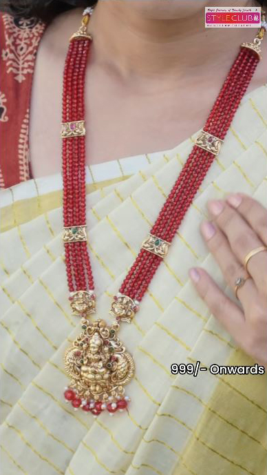 Antique-Gold-Lakshmi-Pendant-Beaded-Long-Necklace-Set