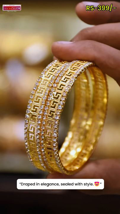 Classic Greek Key Gold Plated American Diamond Bangle