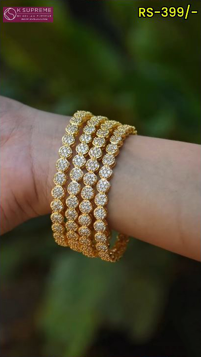 Floral Design White CZ Stone bangles